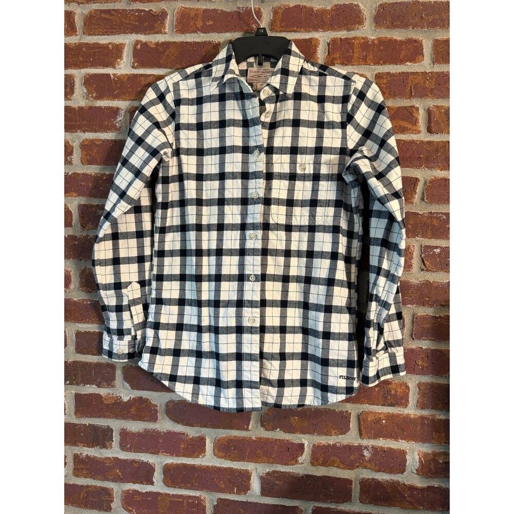 Filson Alaskan Guide Heavy Flannel Shirt Top‎ Cream & Black Plaid Women's small